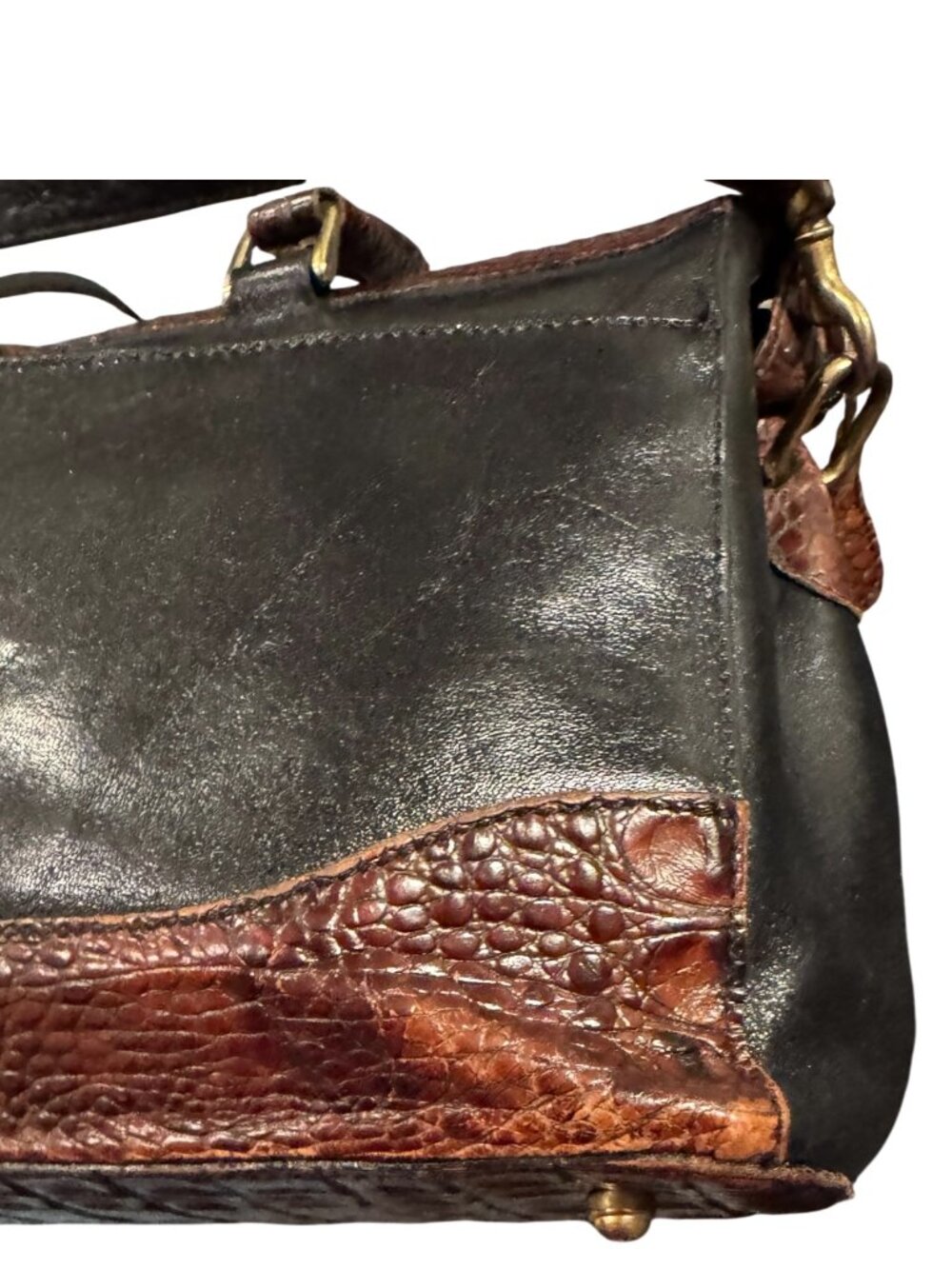 Brahmin Crandall Leather Satchel Black Brown Croc Embossed Doctor Bag Vintage - Picture 6 of 16